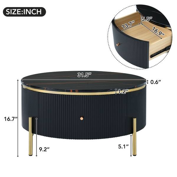 Modern Round Coffee Table with 2 large Drawers Storage Accent Table(31. ...
