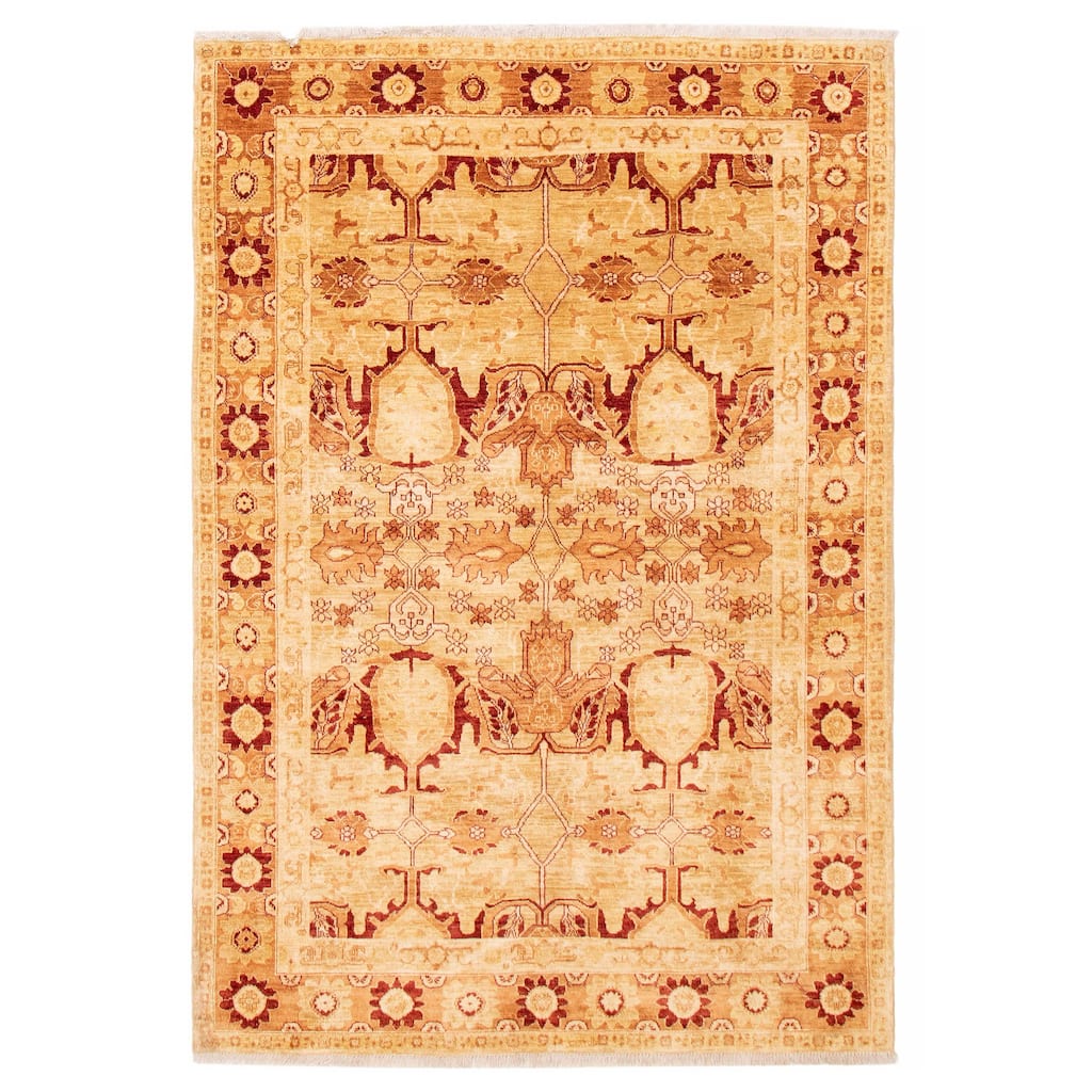 ECARPETGALLERY Hand-knotted Chobi Finest Ivory Wool Rug - 6'4 x 9'0