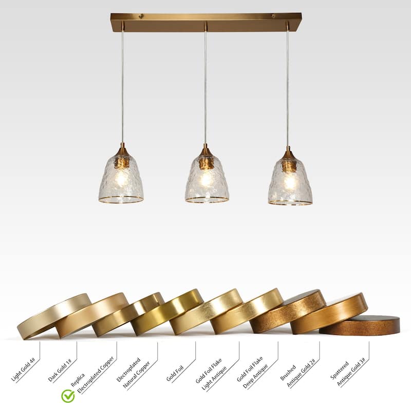 Dilera Modern 3-Light Gold Chandelier Glass Linear Island Pendant Lights for Dining Room - D28.5" x H68.5"