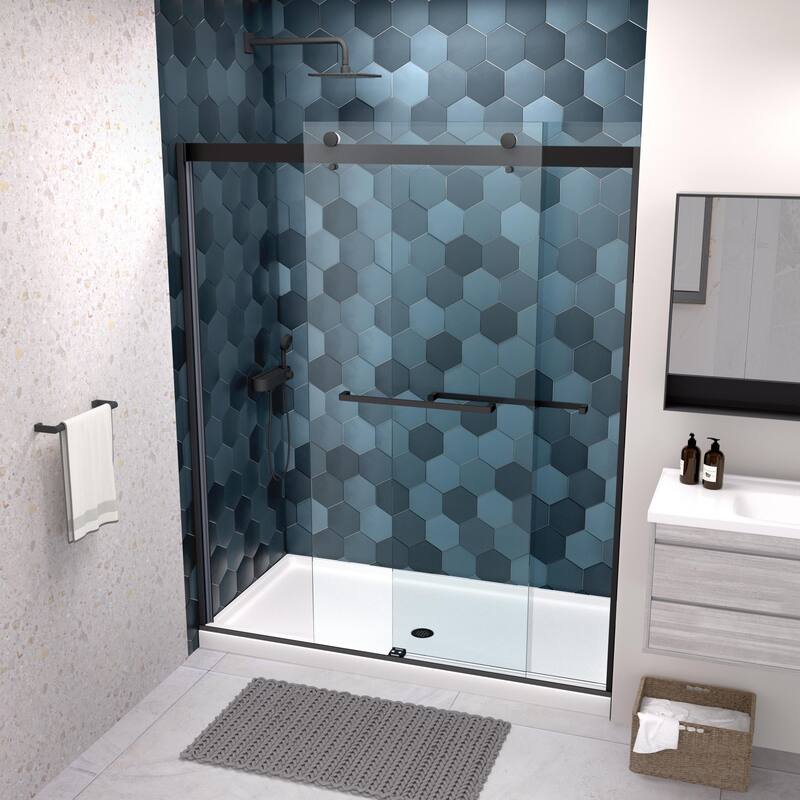 56"-60"W x 74"H Bathroom Door with Single Sliding Aluminum Frame