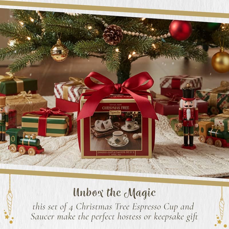 Spode Set of 4 Christmas Tree Espresso Cup and Saucer - 3 oz