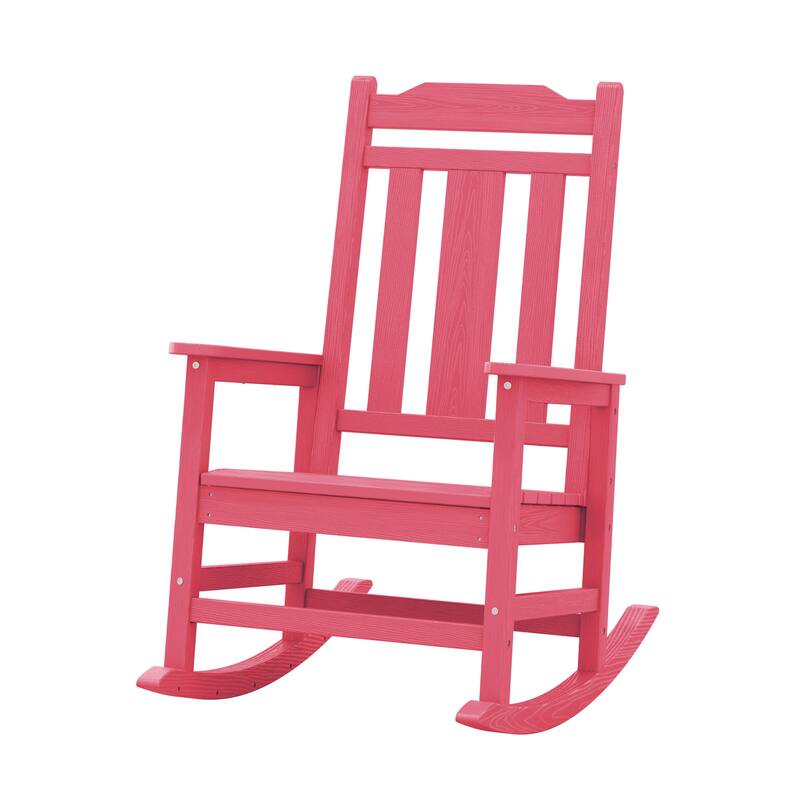 Outdoor Patio HDPE Rocking Chiar, Extra Wide Seat & Backrest - Light Pink