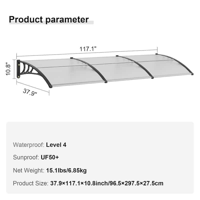 120" x 40" Window Door Sunshade Awning Canopy Ideal for Outdoor Balcony Use - 38" x 117"