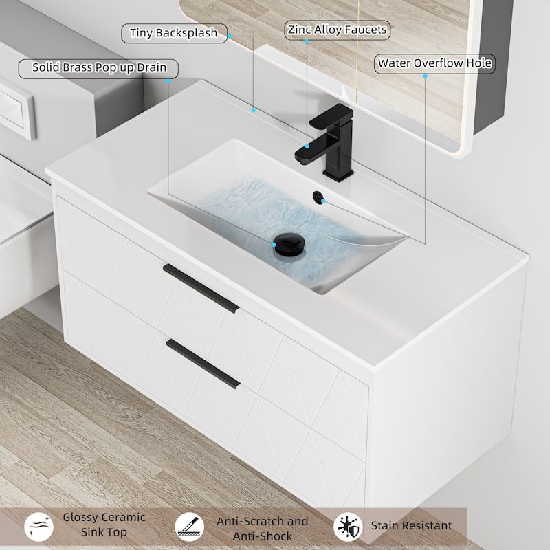 Bathroom Wall Mounted Cabinet Vanity Set with Side Cabinet