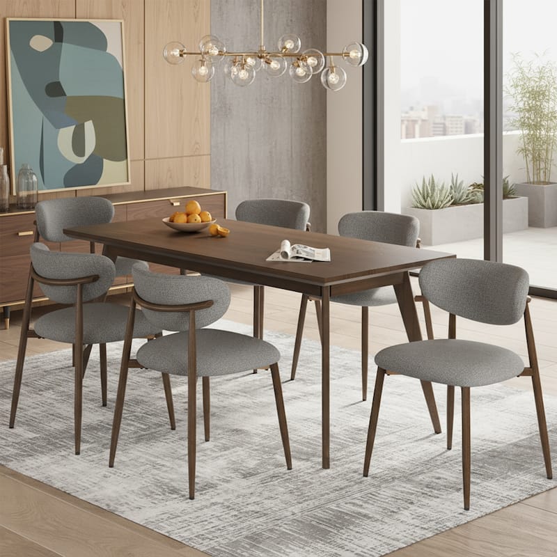 RENEWLINE Mid-Century Modern Tapered Dining Chairs with Upholstered Seat & Iron Frame - Set of 6 - Light Grey