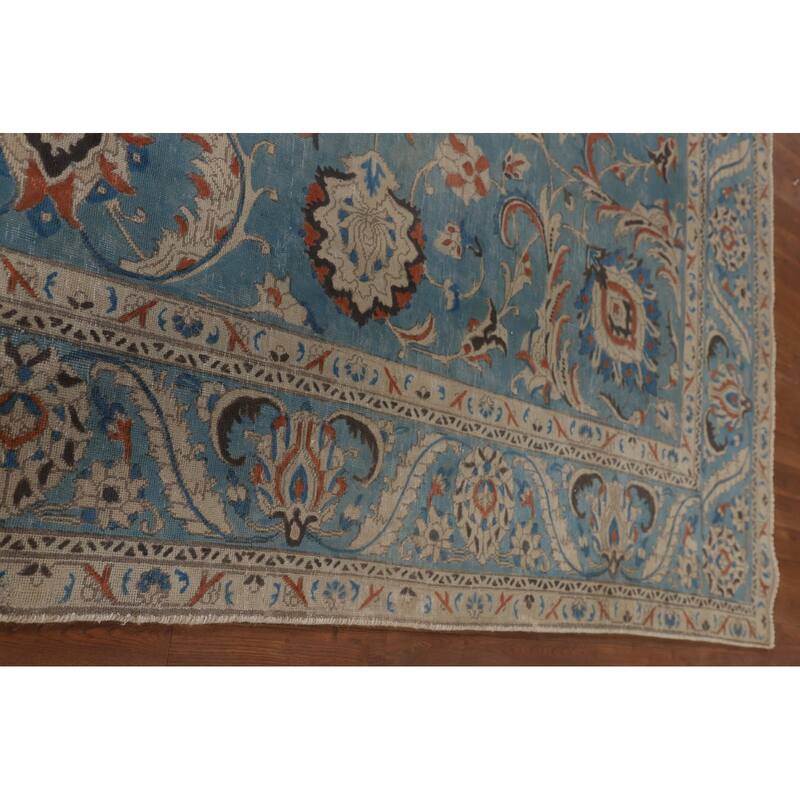 Over Dyed Blue Tabriz Persian Antique Area Rug Handmade Wool Carpet - 9'2"x 12'6"
