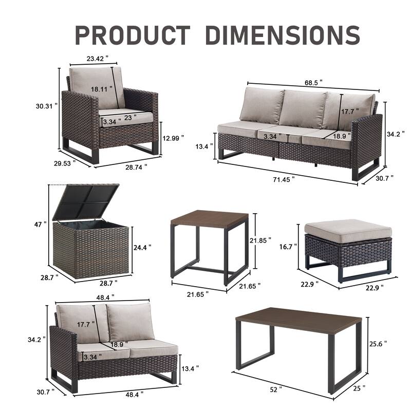 Gymojoy 7-9 Person Outdoor Patio Wicker Conversation Set Group With Armchairs And Ottomans