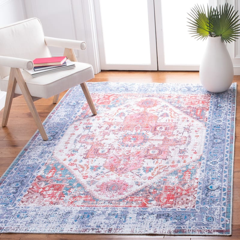 SAFAVIEH Serapi Machine Washable Nealie Shabby Chic Distressed Rug - 5'3" x 7'6" - Rust/Blue