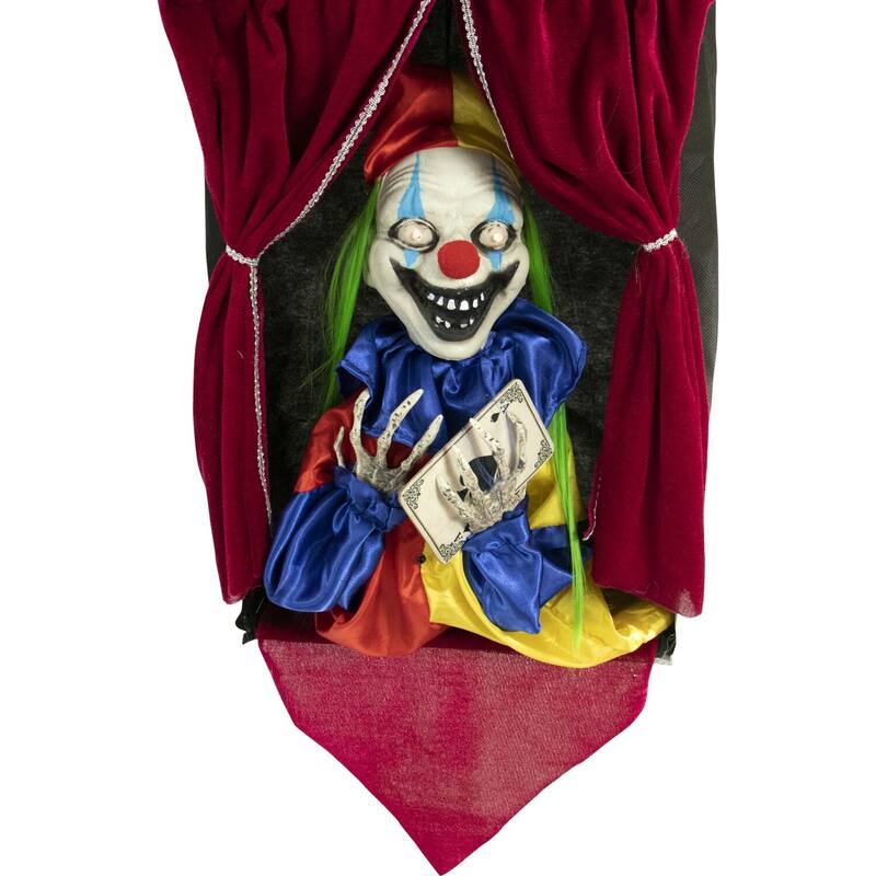 Haunted Hill Farm Animatronic Hanging Clown Prop with Lights and Sound, Indoor/Covered Outdoor Halloween Decoration