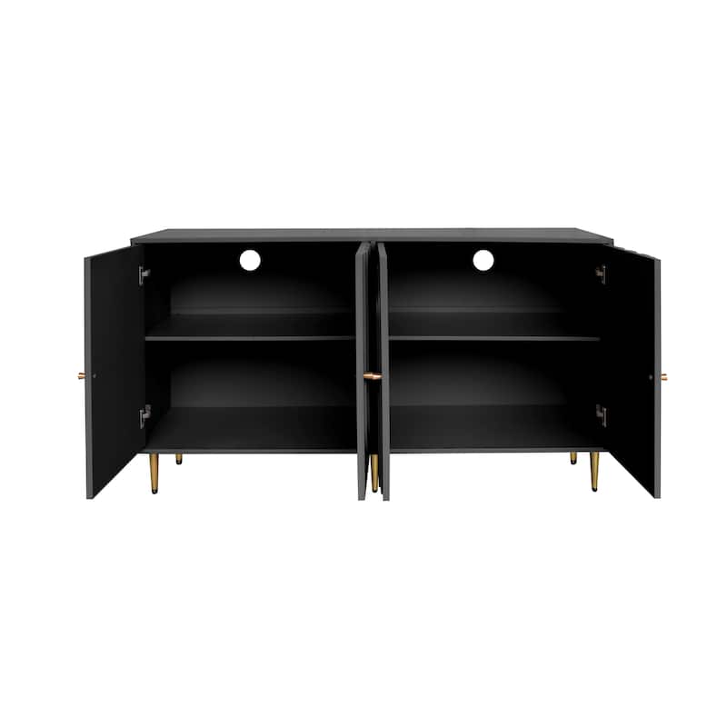 64" Modern Black Lacquered 4 Doors Storage Cabinet for Living Room