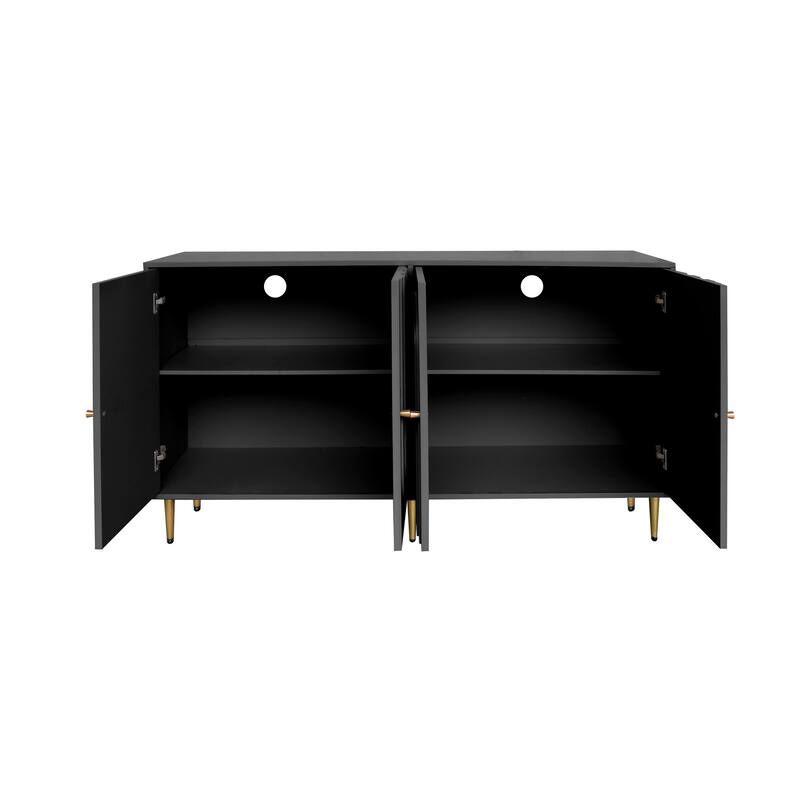 Sleek Gray Lacquered Wooden Sideboard‌ – 4-Door Storage Cabinet for Living Room, Dining Room & Office