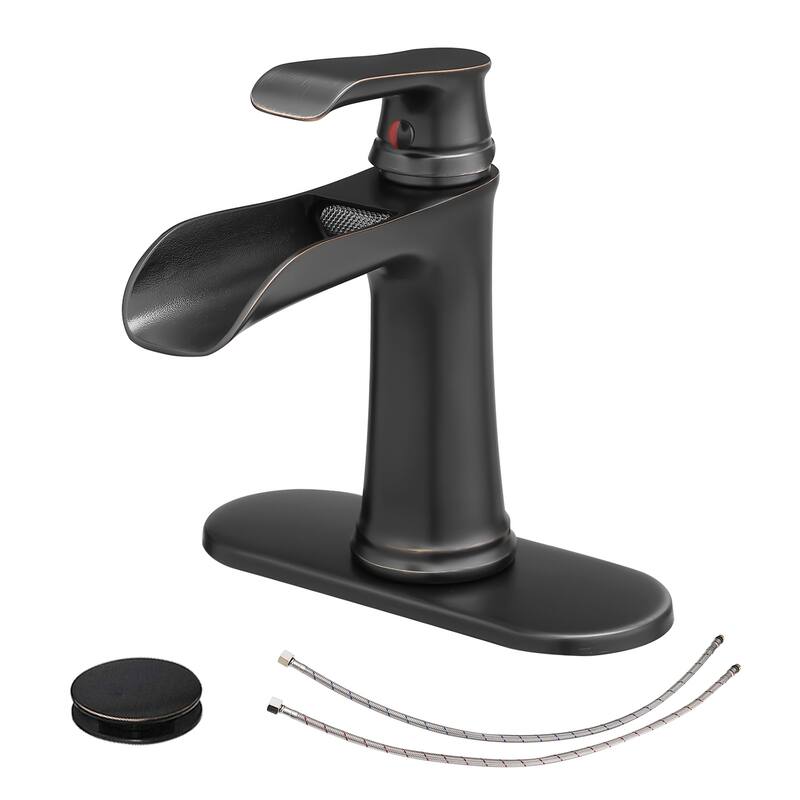 Topcraft Single Handle Waterfall Bathroom Faucet with Baseplate - Oil-Rubbed Bronze