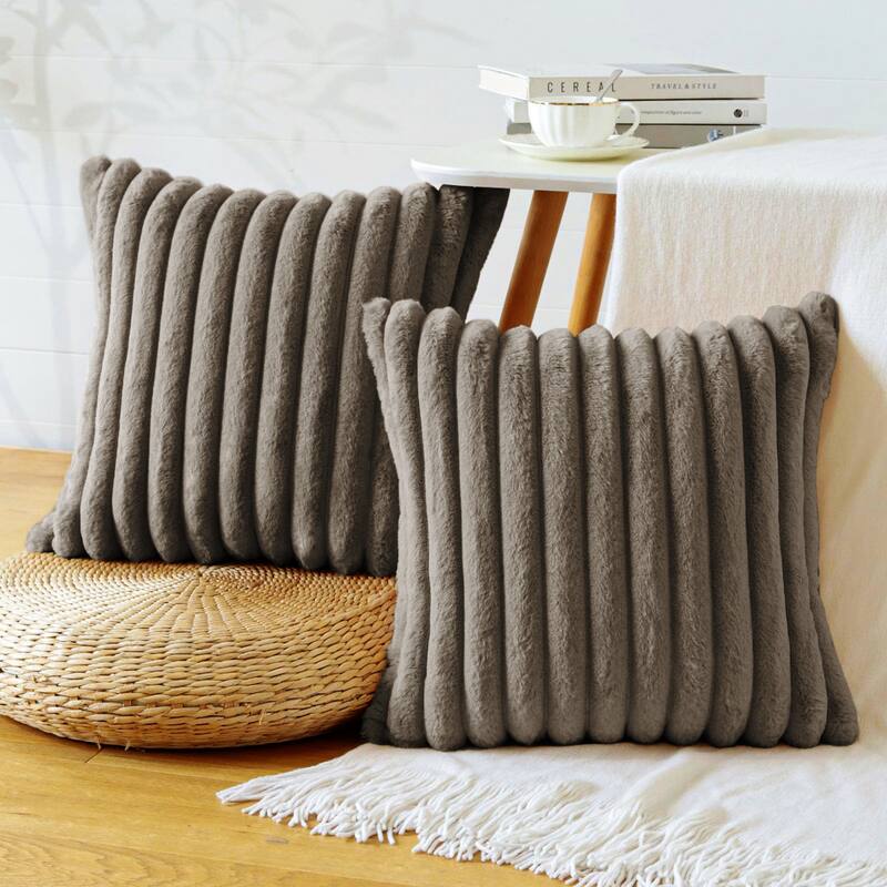 Faux Fur Decorative Throw Pillows for Couch & Bed (Set of 2)