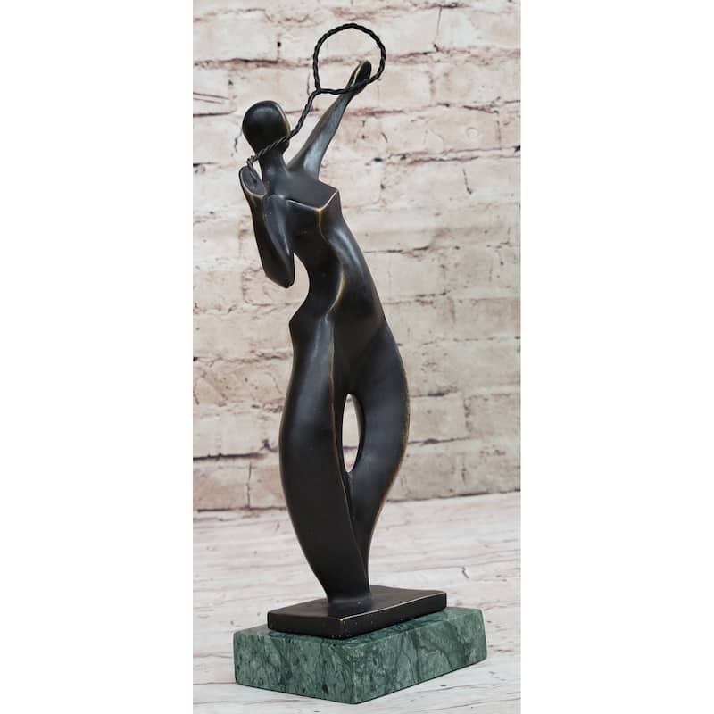 Tennis Badminton Player Serving Bronze Metal Statue Sculpture Figurine Signed 10 Inches X 6 Inches
