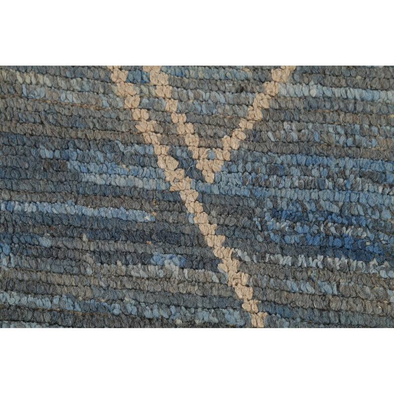 Moroccan Rug Hand-Knotted Blue Abstract Wool Carpet - 7'2"x 10'11"