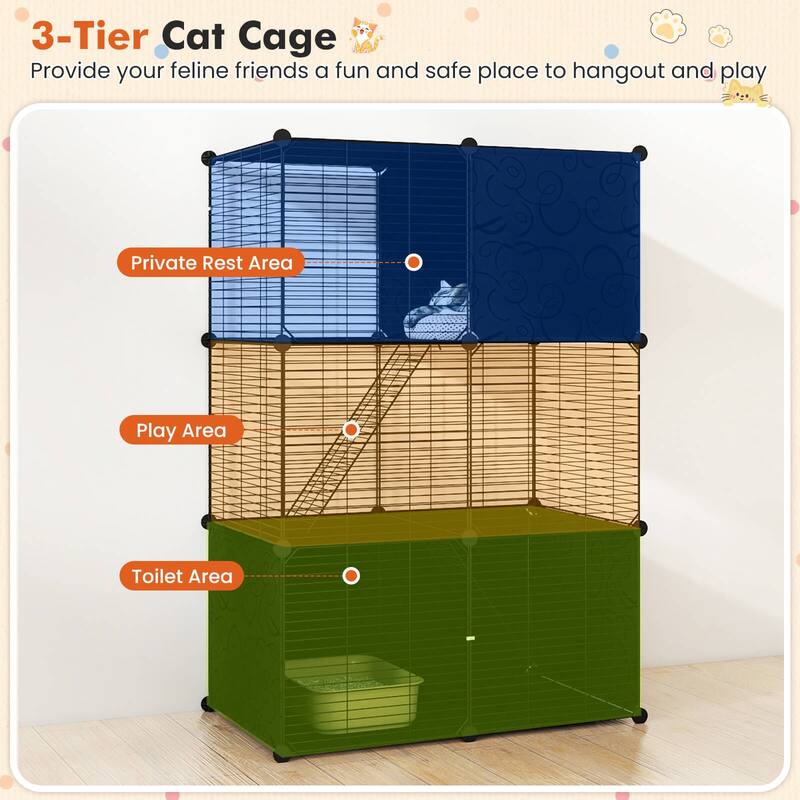Costway 3-Tier Indoor Metal Wire Kitten Enclosure with 2 Ramps, Pet - See Details