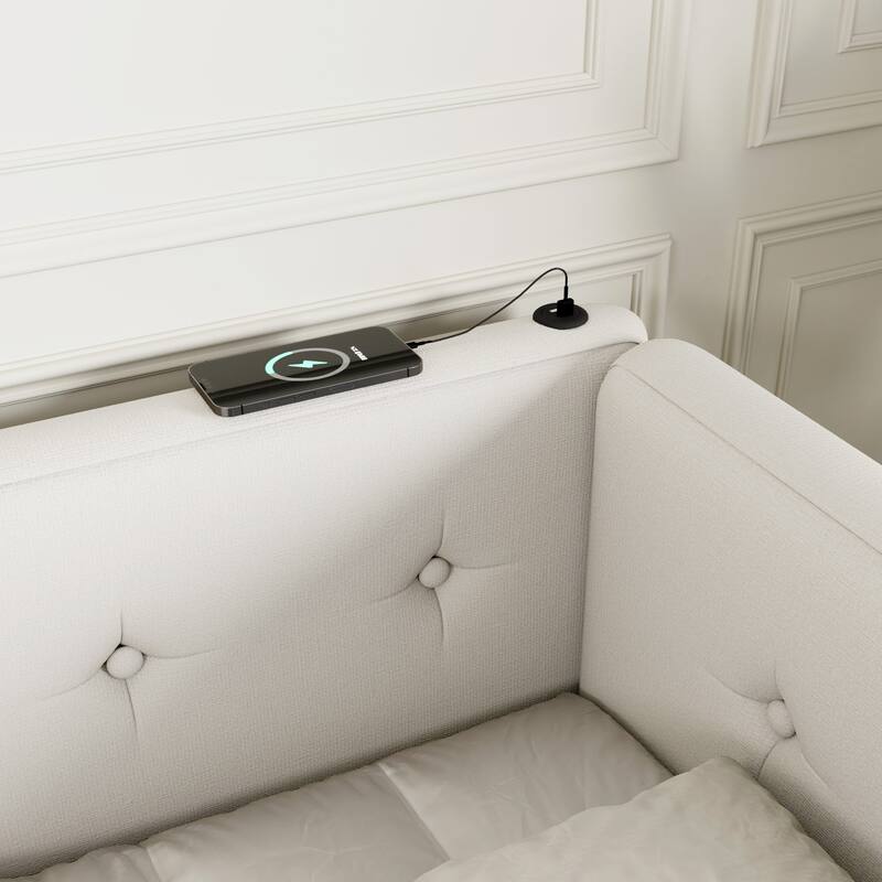 Upholstered Queen Size platform bed with USB Ports, No Box Spring Required, Easy to Assemble
