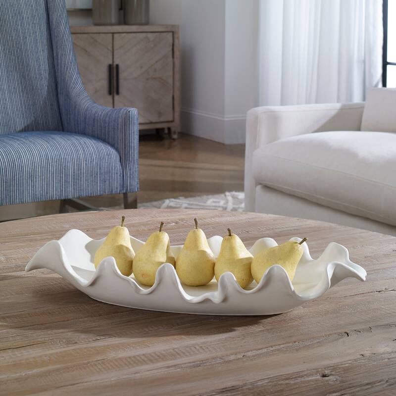 Uttermost Ruffled Feathers Modern White Bowl - 4 x 24 x 9.84 - 4 x 24 x 9.84