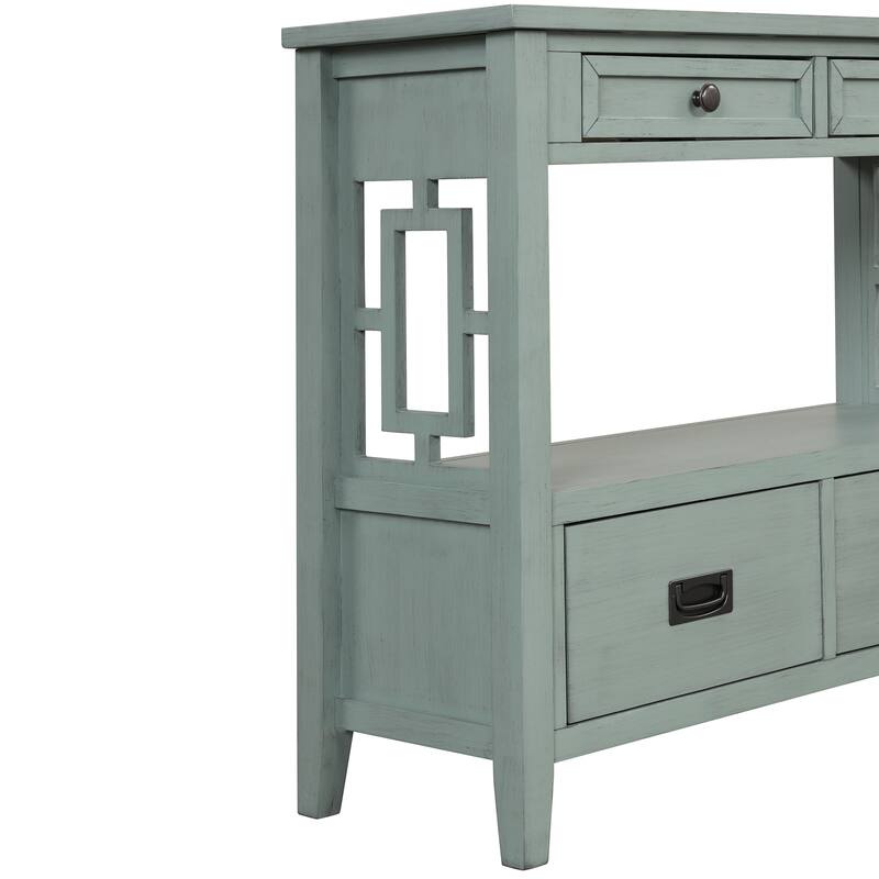 36'' Pine Entryway Table Console Table with 4 Drawers & Open Shelf, Farmhouse Side Table Sofa Table for Entryway Living Room