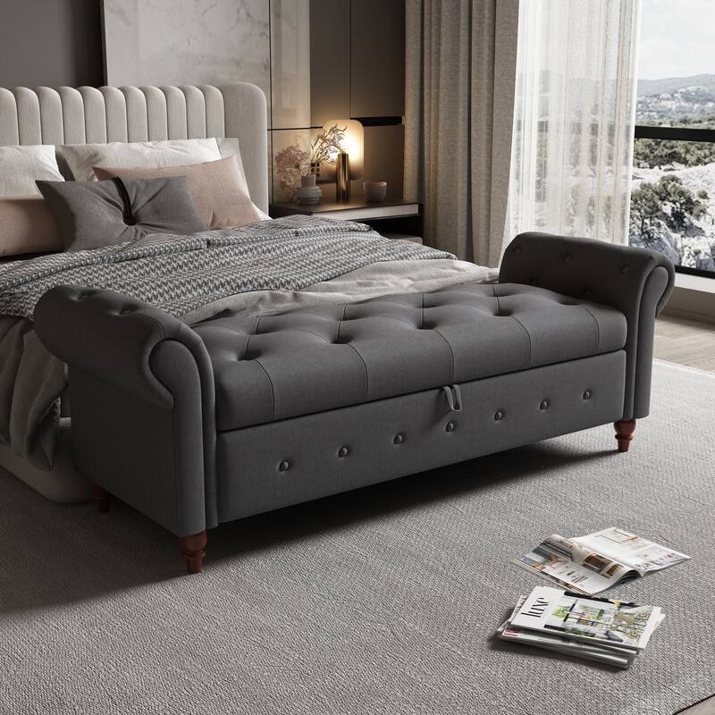 63" Fabric Bed Bench With Storage