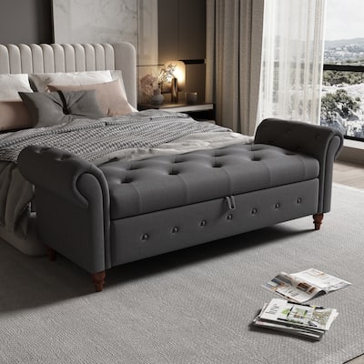 Modern Storage Bed Bench,Shoe Bench,Footrest with Rolled Arms