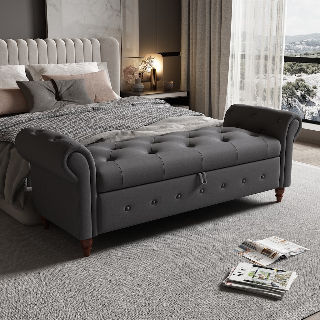 Modern Storage Bench Bed Bench with Rolled Arms