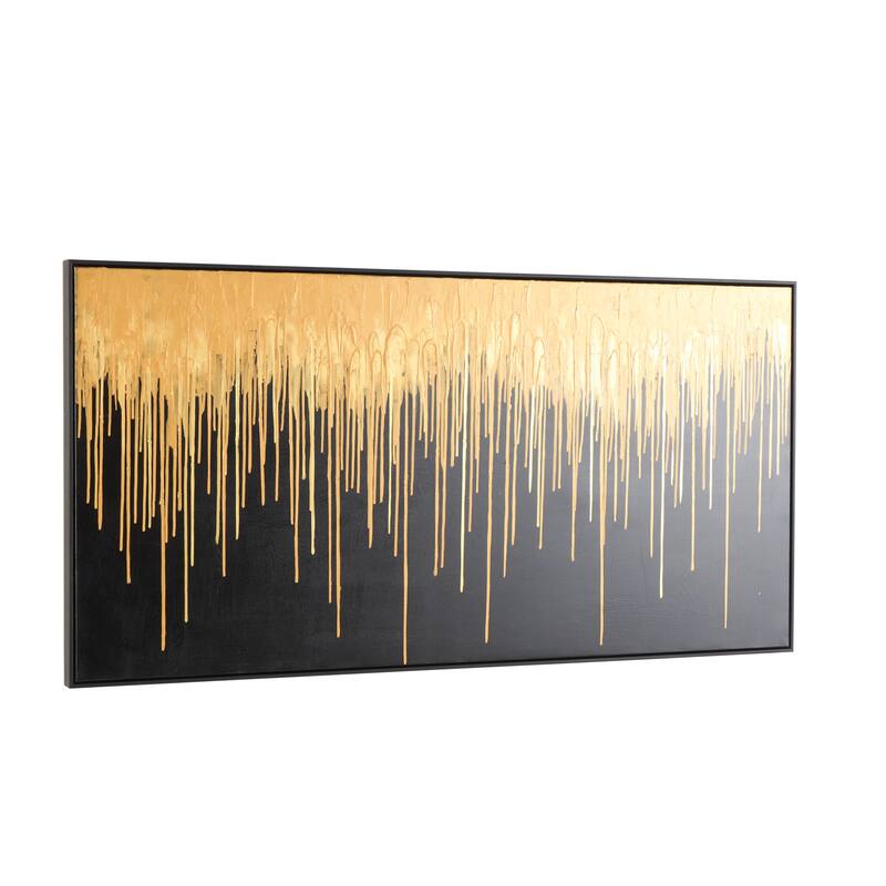 Gold Canvas Melting Drip Abstract Framed Wall Art with Black Frame
