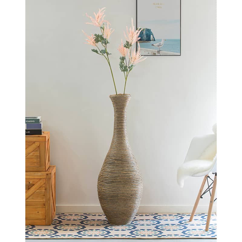 38-inch Tall Artificial Rattan Floor Vase in Elegant Beige - Statement Piece for Living Room Decor, Entryway, or Hallway
