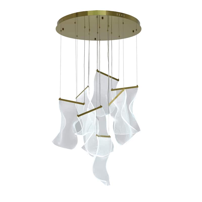 7-Light Brass Chandelier With Acrylic Crumbled Sheet Pendants