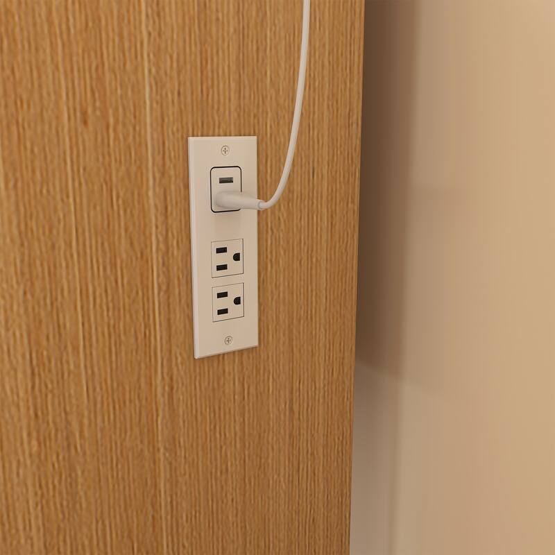 Anmytek Wood Tone LED Vanity Desk with Charging Station Makeup Dressing Table for Bedroom Small Spaces