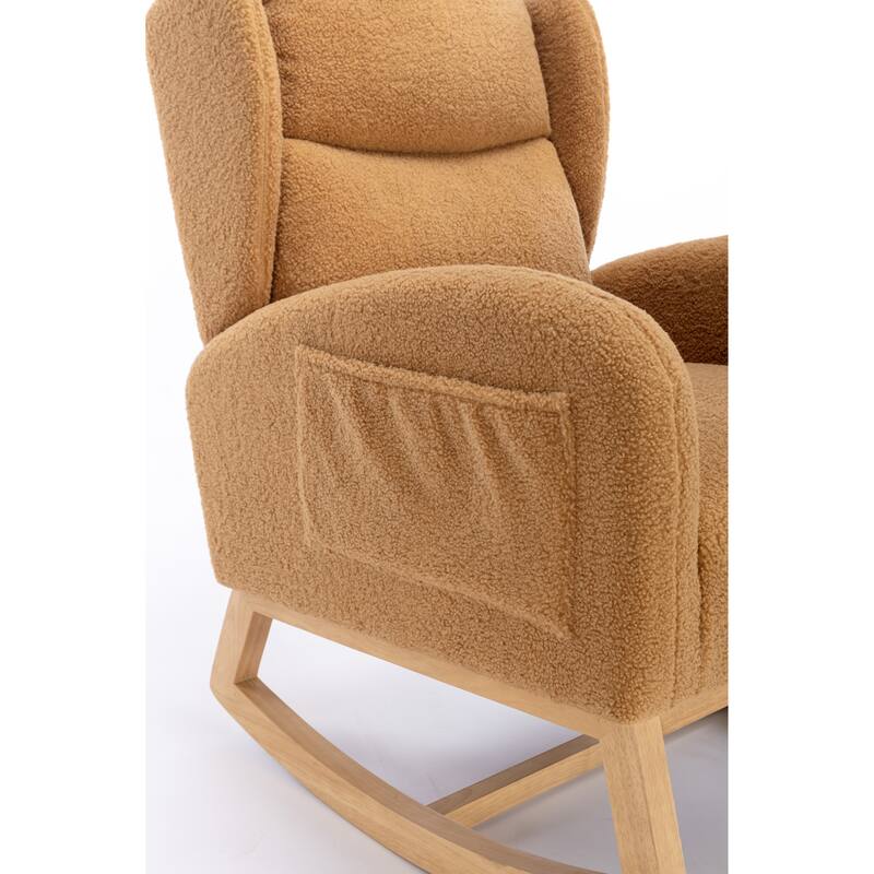 Khaki Modern 38" High Back Upholstered Rocking Chair with Wood Legs and Packet