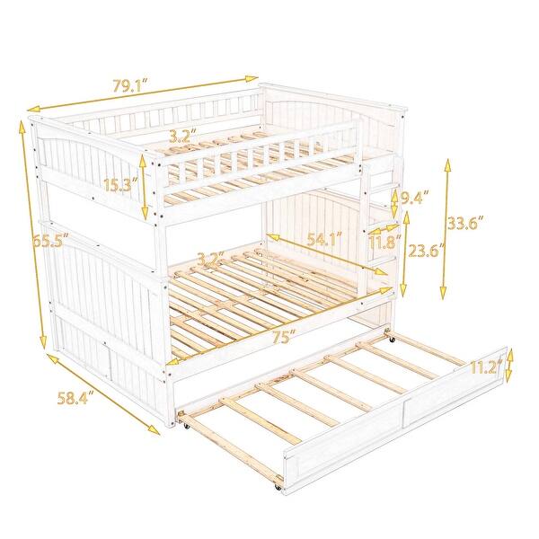 Full Over Full Bunk Bed With Twin Size Trundle And Guardrails For Bedroom