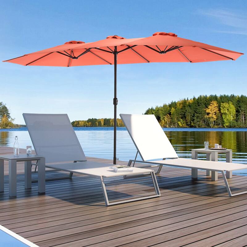 HOMEFUN 14.8 Ft Double Sided Outdoor Umbrella Rectangular Large with Crank