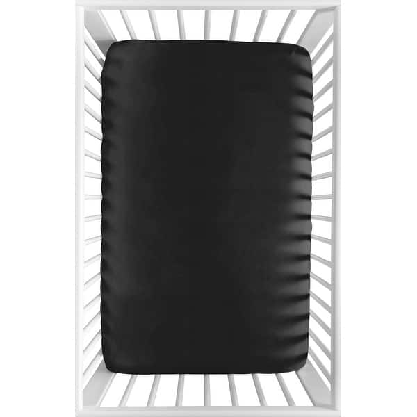 slide 2 of 6, Sweet Jojo Designs Solid Black Unisex Boy Girl Gender Neutral Fitted Mini Portable Crib Sheet for Boho Stitch Farmhouse Bohemian