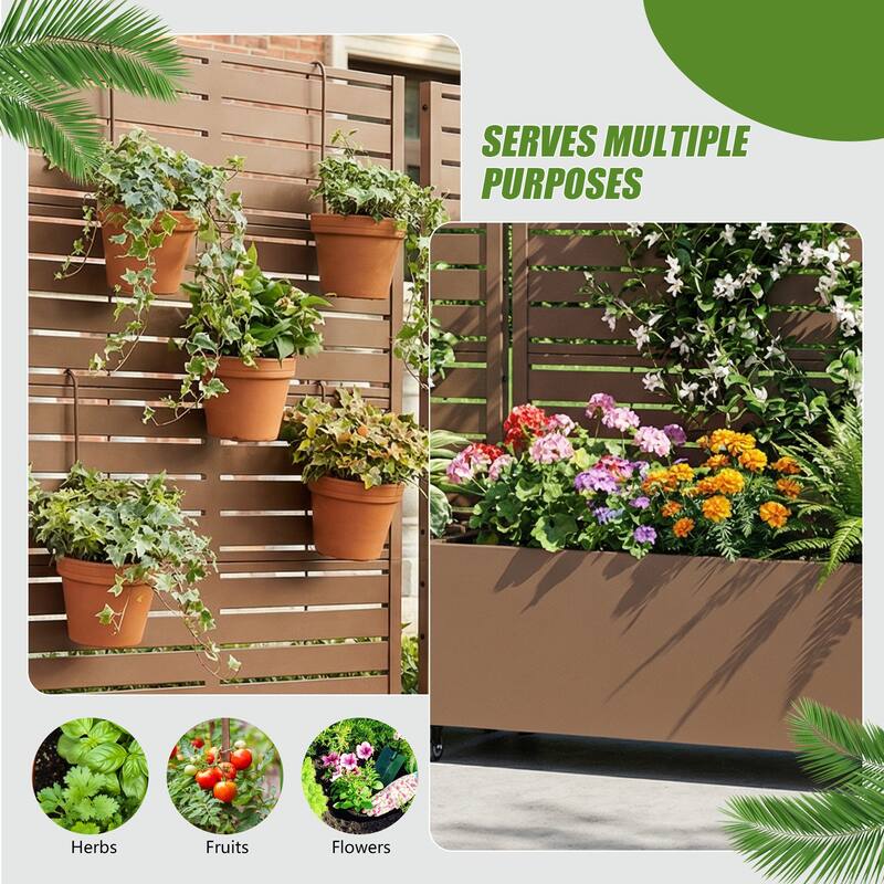 Metal Planter Box with Trellis Privacy Screen Planter Box with Lockable Wheels Set of 2