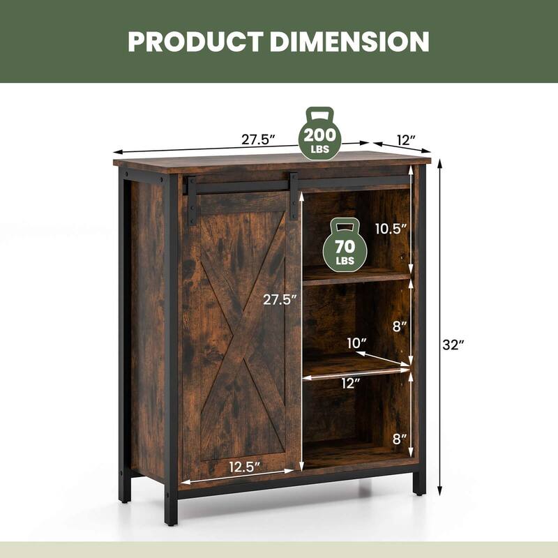 Costway 32" Farmhouse Accent Storage Cabinet with Sliding Barn Door & - See Details