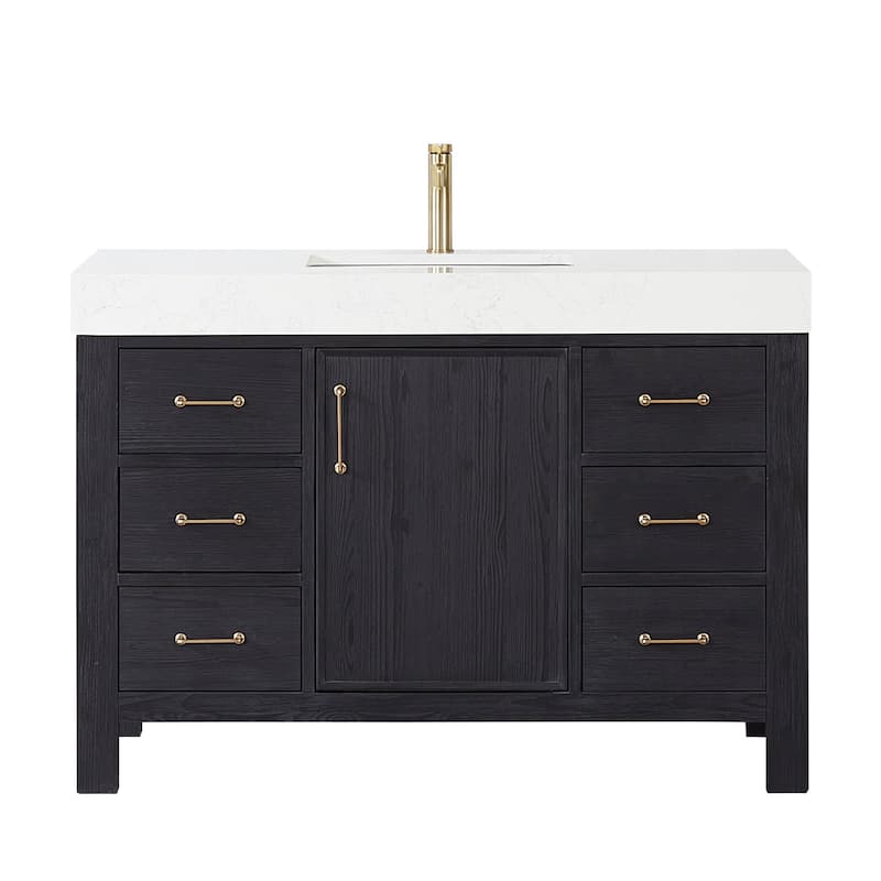 Miseno MV-NM-LEON48-LWT León 48" Free Standing Single Basin Vanity Set - Fir Wood Black - Wood Finish