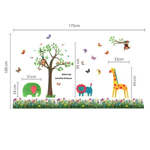 dimension image slide 1 of 2, Walplus Zoo Animal Tree Butterfly Grass Kid Wall Sticker Nursery Decor