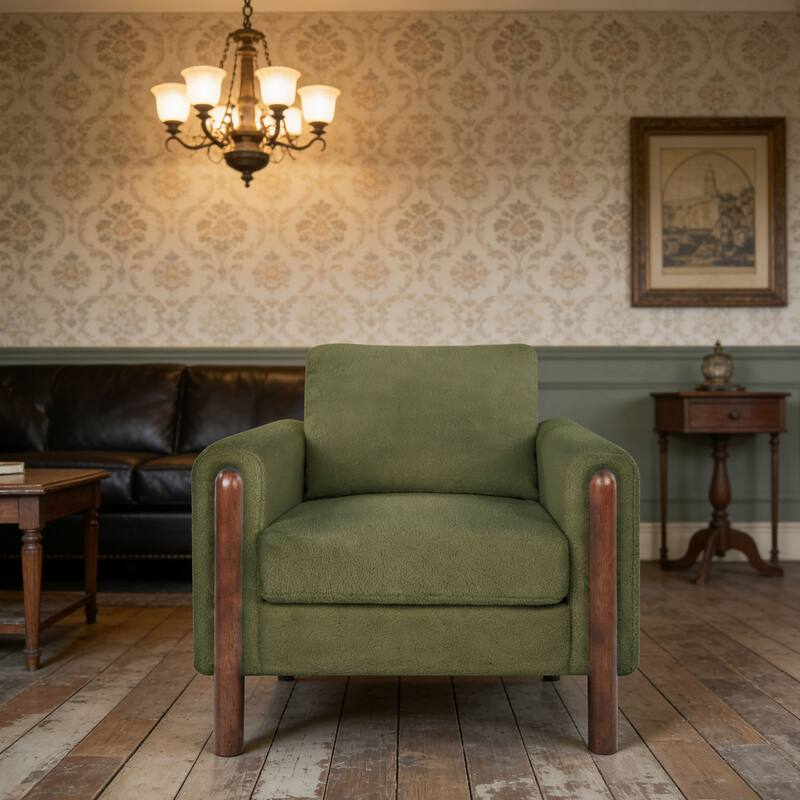 Christopher Knight Home Rowan Accent Chair Curved Handrails Single Sofa with Walnut Legs