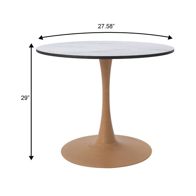 Bristol 27" Round Dining Table with MDF Top and Natural Wood Steel Pedestal Base for Modern Kitchen and Dining Room
