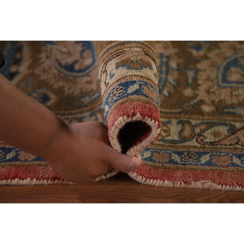 Hand Knotted Oriental 100% Wool Carpet Traditional Floral Pink Mashad Area Rug - 12' 10'' X 9' 7''