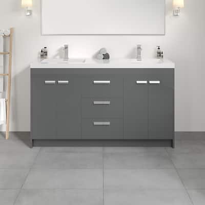 Eviva Lugano 60 inch Gray Modern Double Sink Bathroom Vanity with White Integrated Acrylic Top - 60"