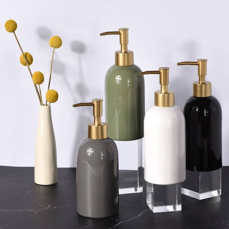Soap Dispenser-14Oz Ceramic Dish Hand Soap Dispenser with Stainless Steel Pump for Kitchen Bathroom