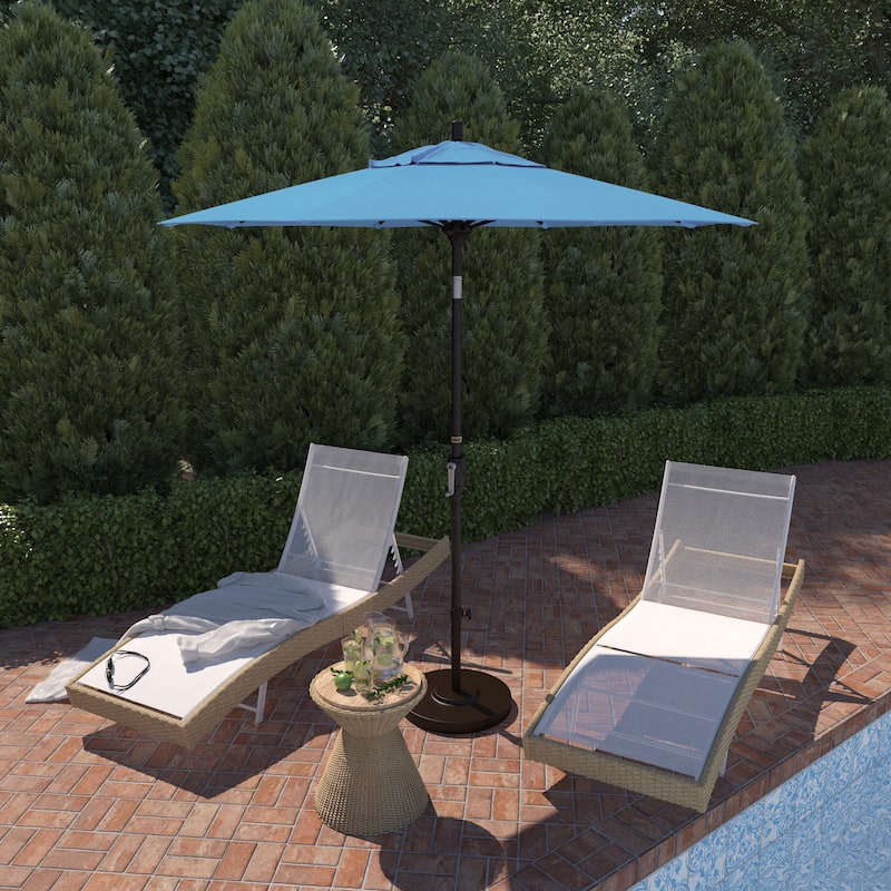 California Umbrella 7.5' Round Crank Lift, Push Button Tilt Aluminum Patio Umbrella, Bronze Pole, Outdoor Rated Red Fabric - Frost Blue