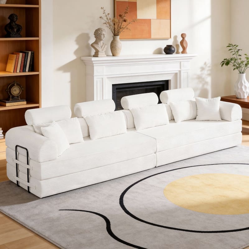106.3" L-Shaped Corduroy Sectional Sofa with Pillows, No Assembly Required