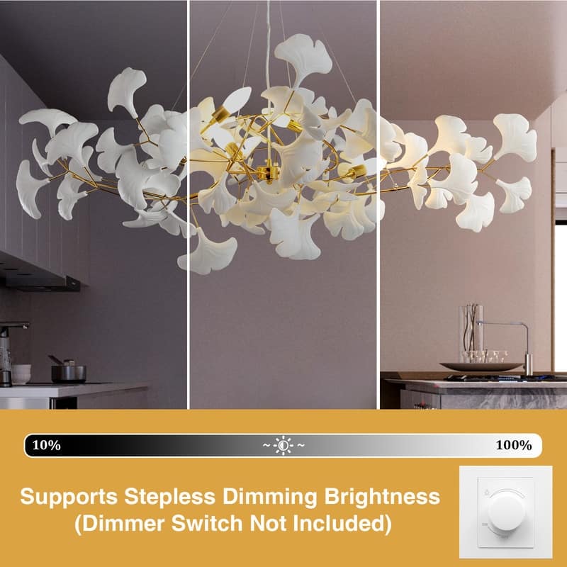KAYLA Ceramic Ginkgo Leaf 8 -Light L40 Inch Chandelier