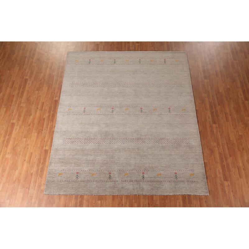 Beige Tribal Gabbeh Area Rug Hand-Knotted Wool Carpet - 8'3"x 9'10"