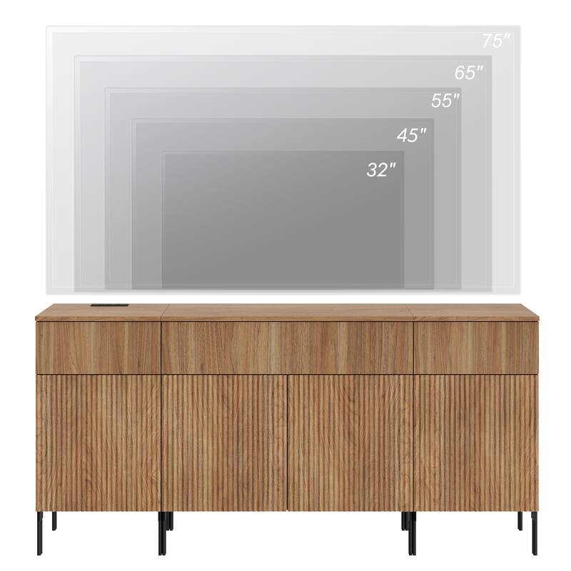 Modern Reeded Dresser TV Stand For Tvs Up To 75 Inch, Entertainment Center With Charging Station