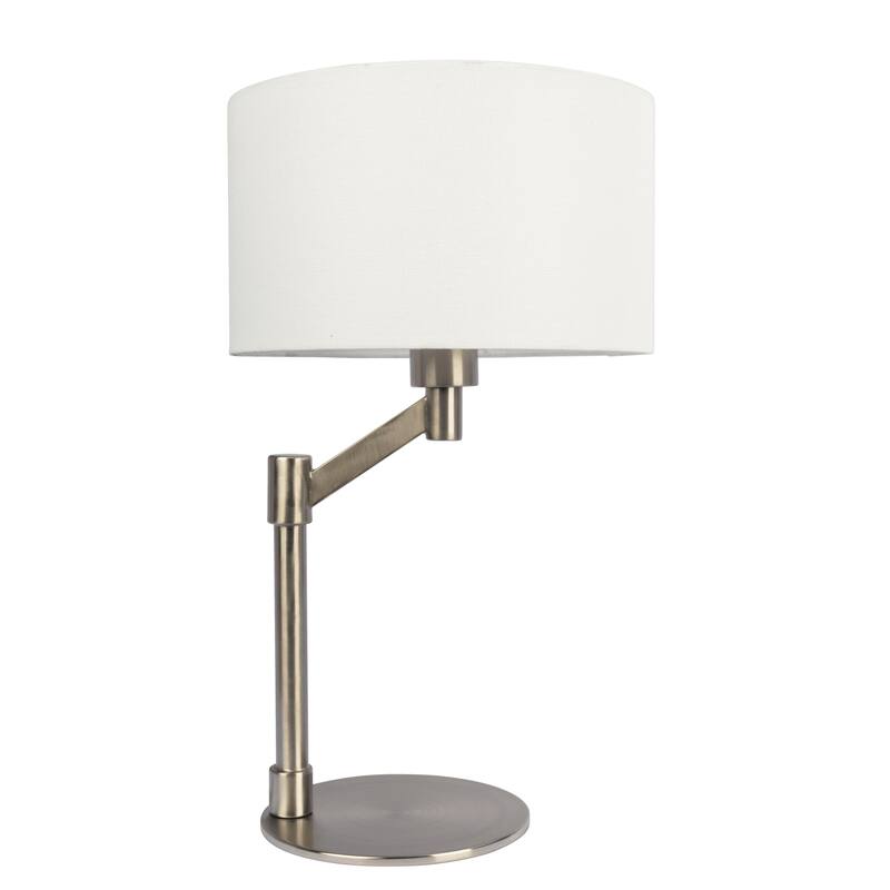 Brushed Nickel Table Lamp with On/Off Switch Curved Metal Base Linen Shade - Brushed Nickel,Silver,White