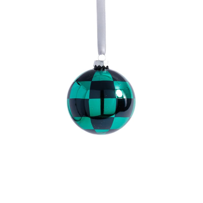 Checkered Glass Ball Christmas Ornaments, Set of 6, 3.25"